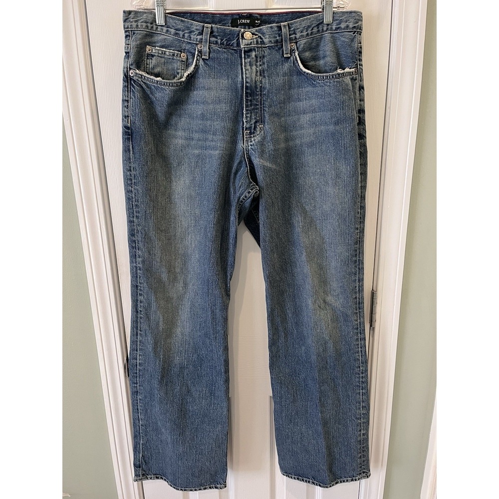 Vtg Y2K J Crew Jeans Mens 36x32 Loose Fit Straight Made in USA Denim Distressed